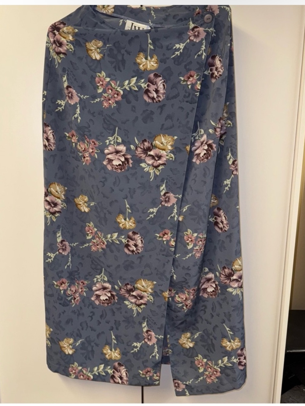 Floral Wrap Midi Skirt in Dusty Blue